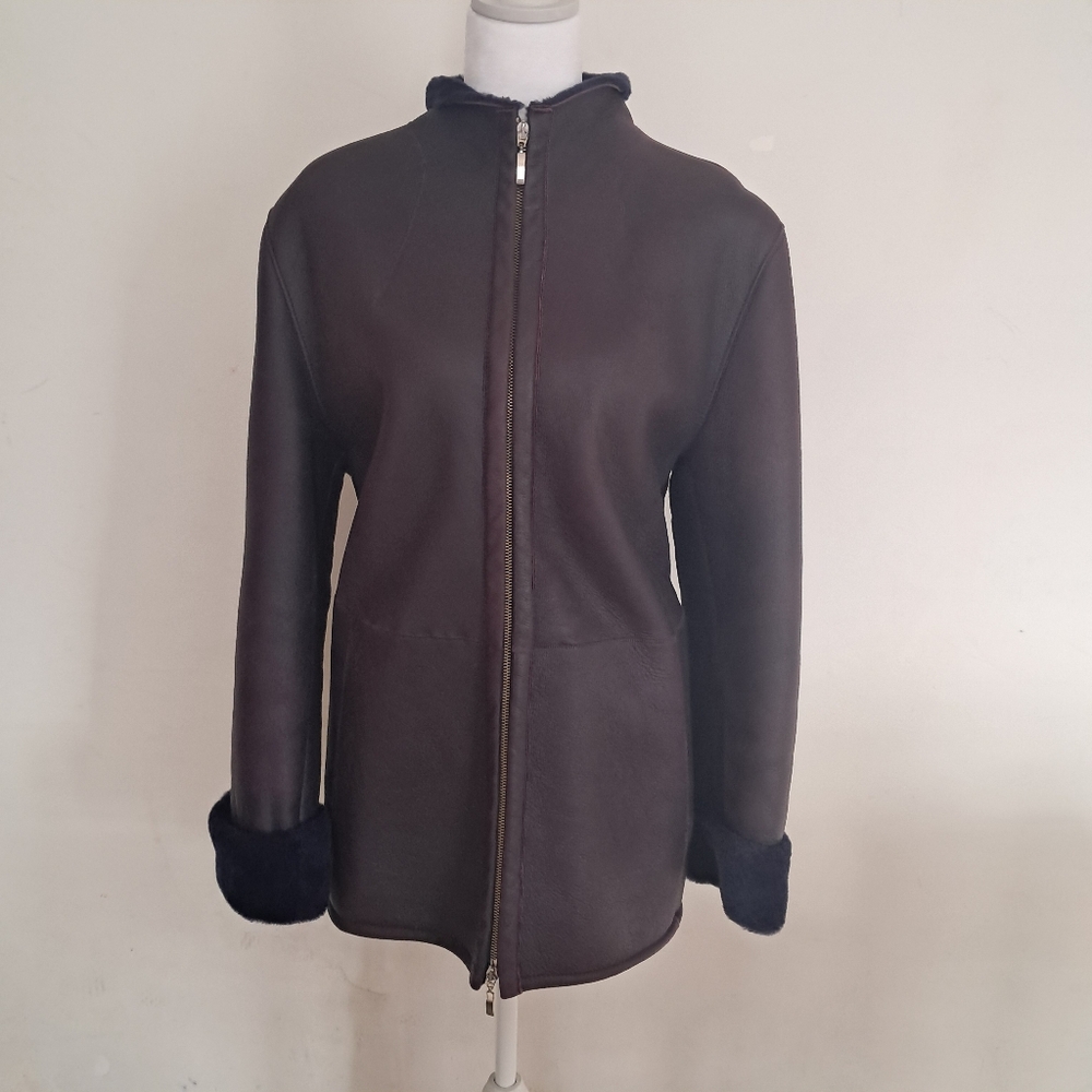 Jake*s Purple Genuine Leather Shearling Women's M Luxury Designer Boutique